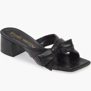 NWOT Stuart Weitzman Sofia Bow Sandal Black Leather Size 10